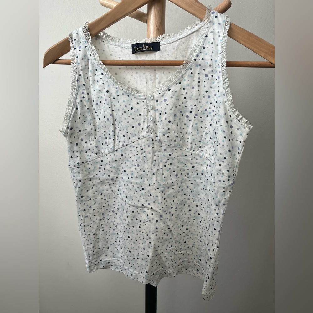 COPY - Tank top Camisole polka dots lace trim  Small Size White